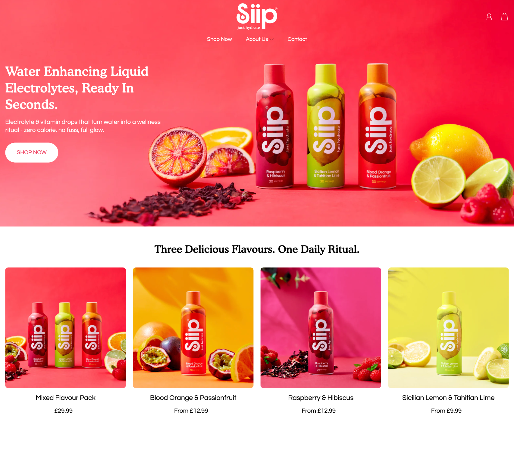 Siip electrolyte drinks with colorful packaging on a red background