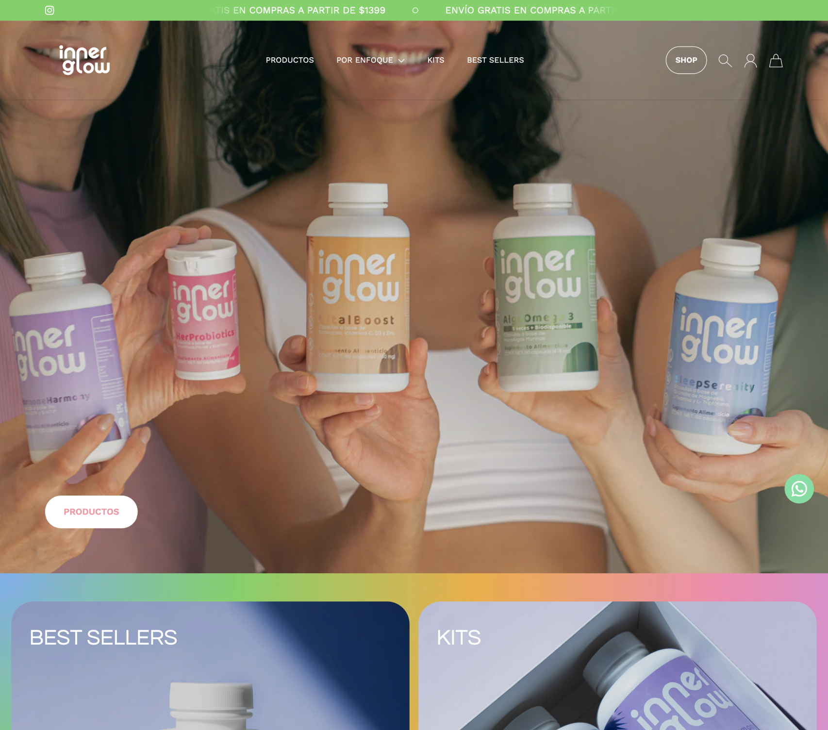 Inner Glow product packaging held by people with a colorful banner at the top.