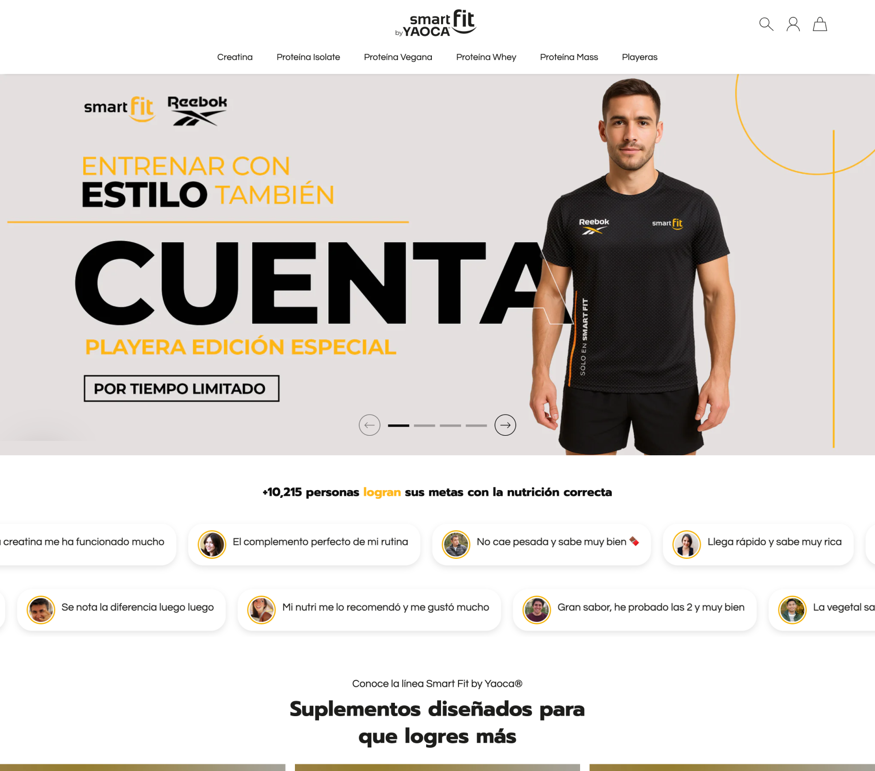Smart Fit Yacoca Website Hero with a person wearing a black sports outfit on a white background.