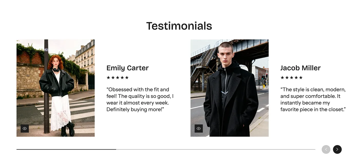 Routine demo testimonials section showing two customer quotes with five-star ratings