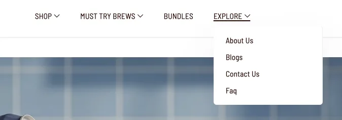 A regular Flawless dropdown showing a short list of links beneath the Explore menu item
