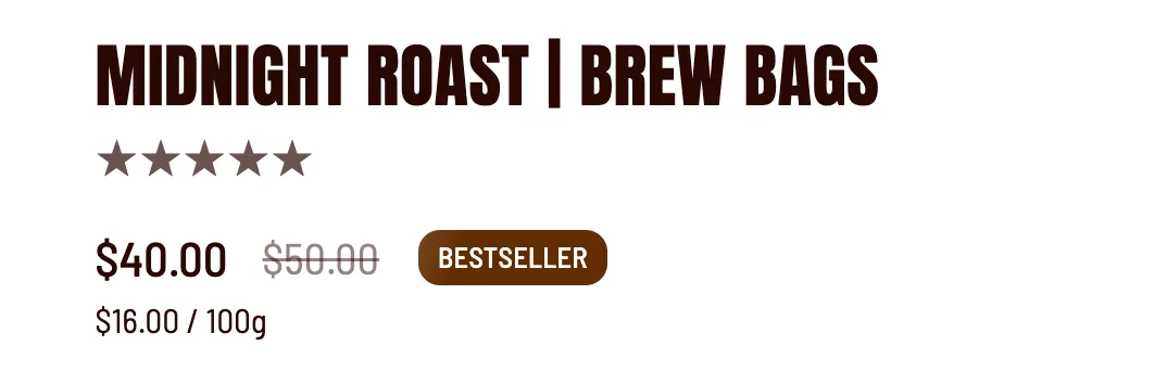 Product information showing the product title, rating, current price, sale price, unit price, and bestseller badge