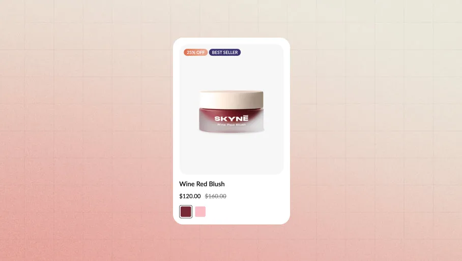 Product card with softly glowing sale badges catching shopper attention.